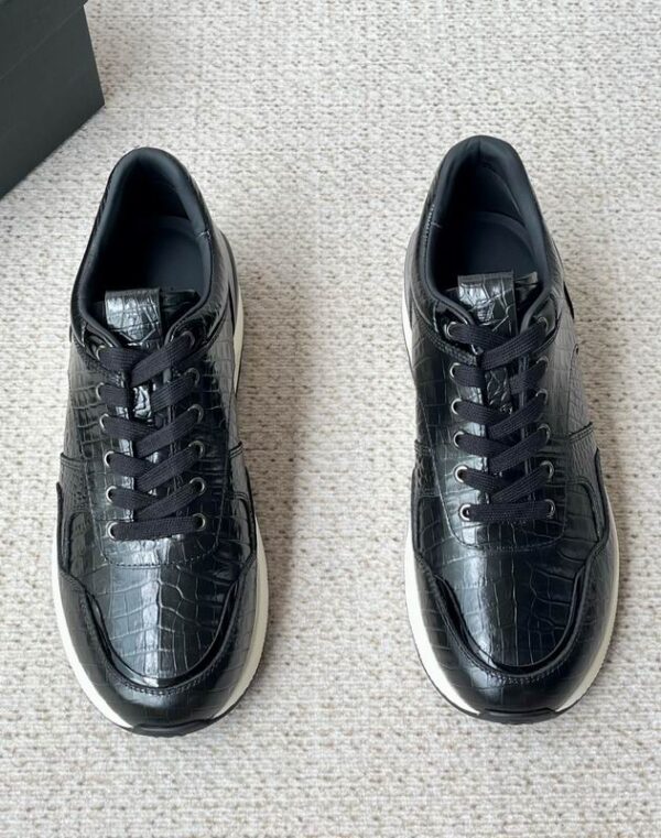 Zegna Glossy Crocodile Embossed Lace Up Trainers