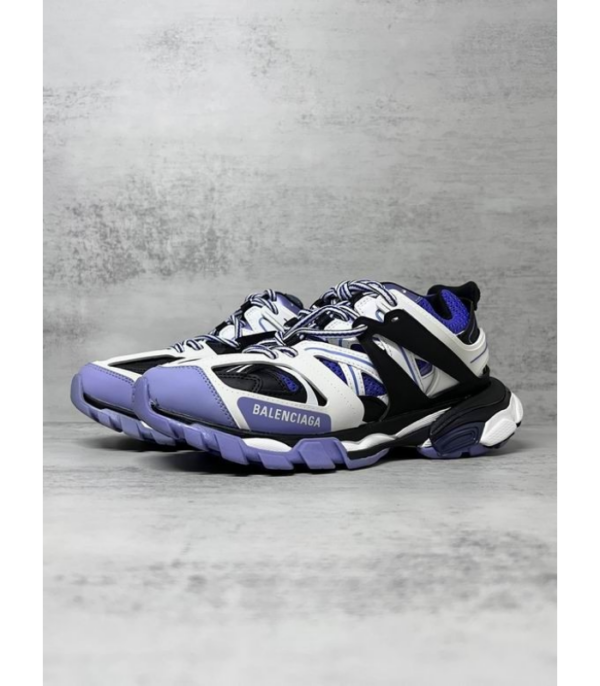 Balenciaga Track Sneakers In Striking White & Violet Colorway With Black Cage Detailing