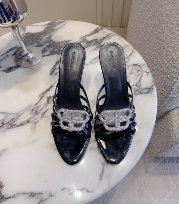 Balenciaga Heels With Prominent Crystal Embellished BB Logo In Different Colors