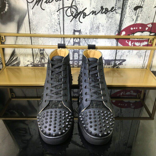 Christian Louboutin Women's Louis Spikes Orlato Jacquard High Top Sneakers