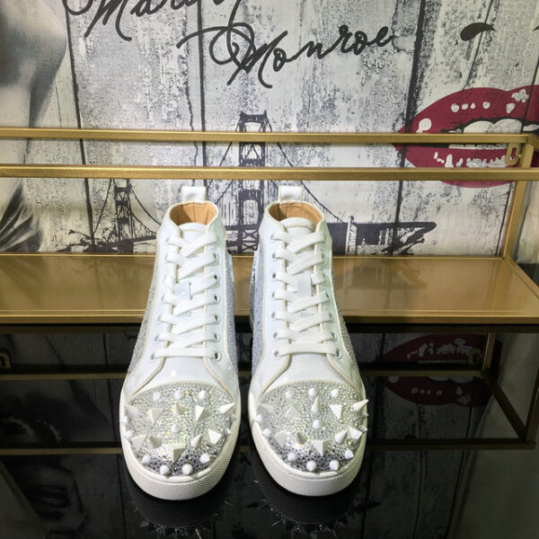 Christian Louboutin Women's Louis Orlato Spikes Strass Leather High Top Sneakers