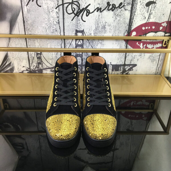 Christian Louboutin Gold & Black Louis Strass Flat Version High Top Sneakers