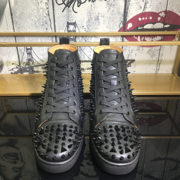 Christian Louboutin Women's Black Louis Flat Spikes Leather Sneakers