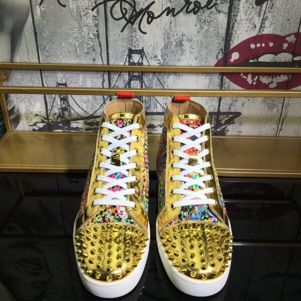 Christian Louboutin Louis No Limit Flat Multicolor Woven Gold Spikes Sneakers
