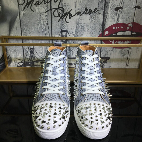 Christian Louboutin Louis No Limit Flat Python Effect Leather Spikes Sneakers