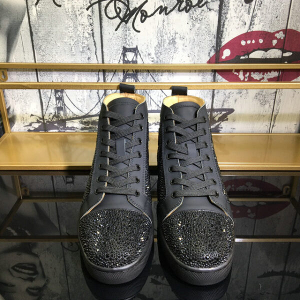 Christian Louboutin Black Crystal Louis Strass High Top Sneakers
