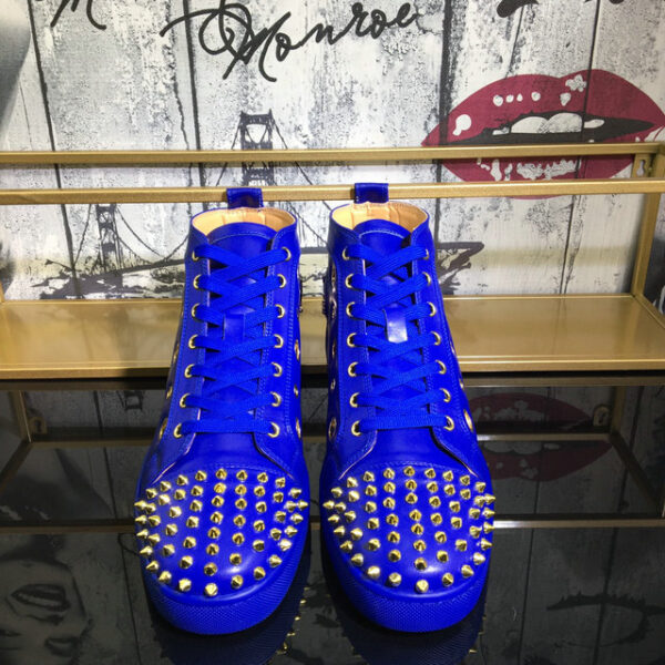 Christian Louboutin Lou Spikes Eyelet Embellished Leather High Top Sneakers