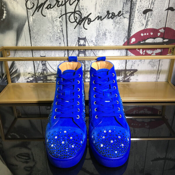 Christian Louboutin Women's Blue Louis Flat Strass Star Embellished Suede High Top Sneakers
