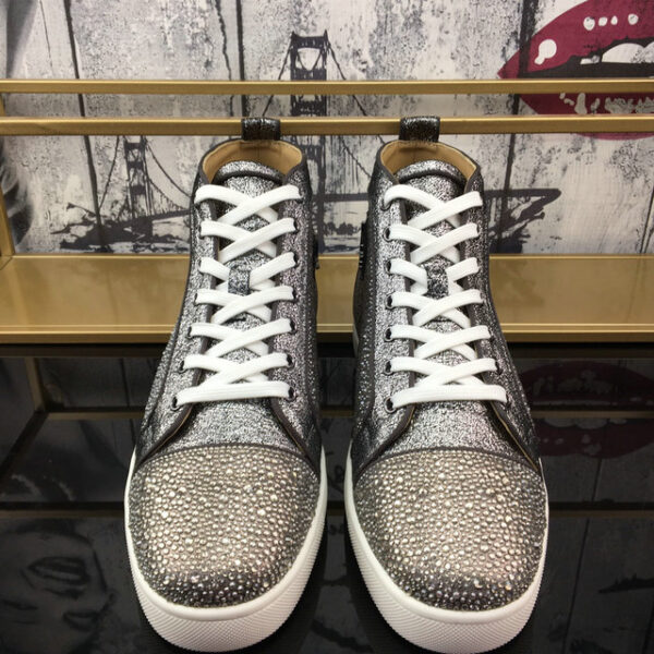Christian Louboutin Louis Flat Strass Anthracite Crystal High Top Sneakers