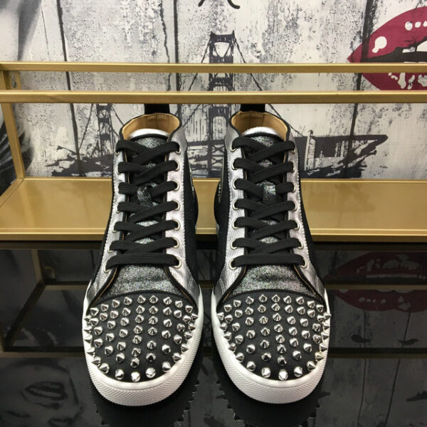 Christian Louboutin Lou Spikes Distressed Leather High Top Sneakers