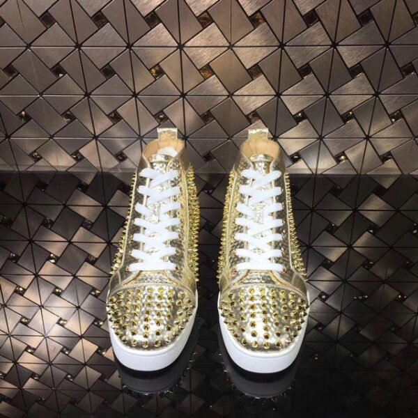 Christian Louboutin Women's Louis Spikes Metallic Gold Leather High Top Sneakers
