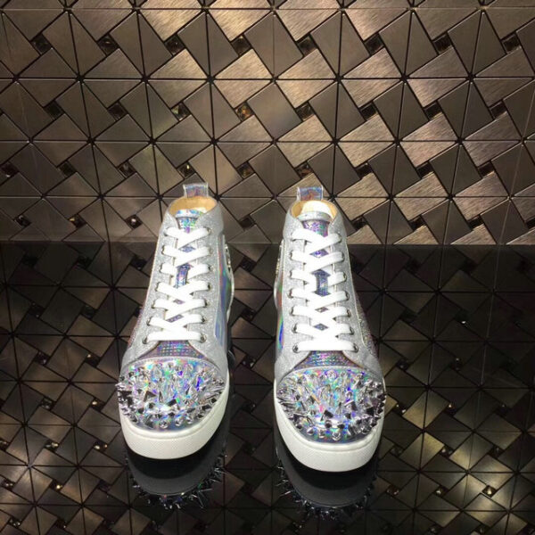 Christian Louboutin Women's Lou Spikes Orlato Holographic Strass High Top Sneakers