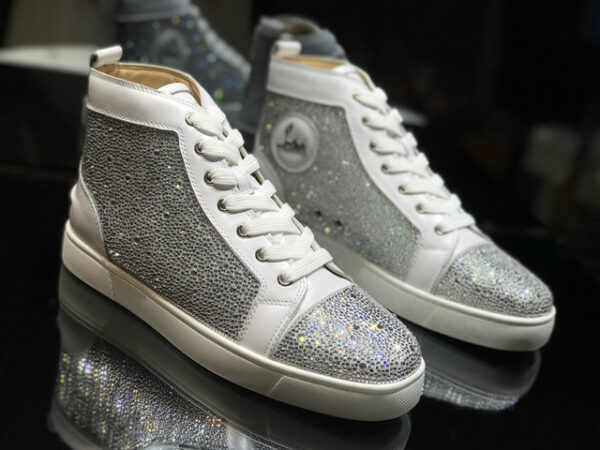Christian Louboutin Louis Strass Leather Flat High Top Sneakers