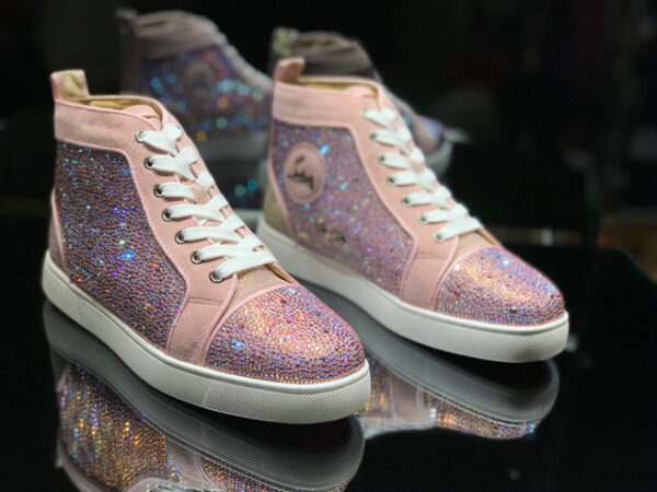 Christian Louboutin Pink Louis Flat Strass High Top Sneakers