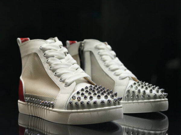 Christian Louboutin Lou Spikes Leather & Mesh High Top Sneakers