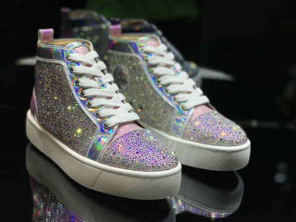 Christian Louboutin Louis Flat Strass Holographic High Top Sneakers