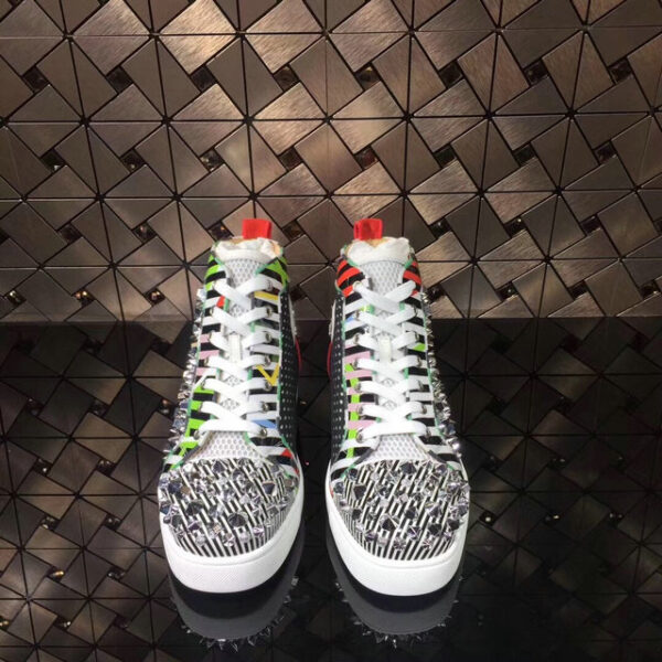 Christian Louboutin Lou Spikes Orlato Flat Multi Pattern Patchwork Sneakers