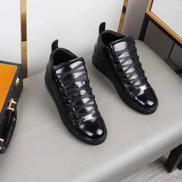 Balenciaga Arena High Top Sneakers With Prominent Silver Tone Lace Tab