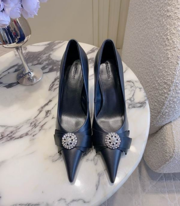 Balenciaga Avenue Palazzo Heels With Prominent Crystal Embellished Bow In Different Colors