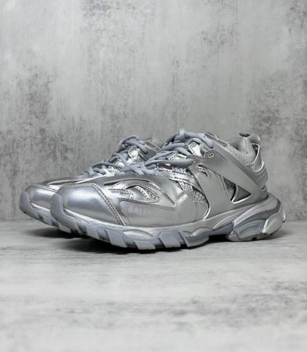 Balenciaga Track Sneakers With Striking All Silver Metallic Finish
