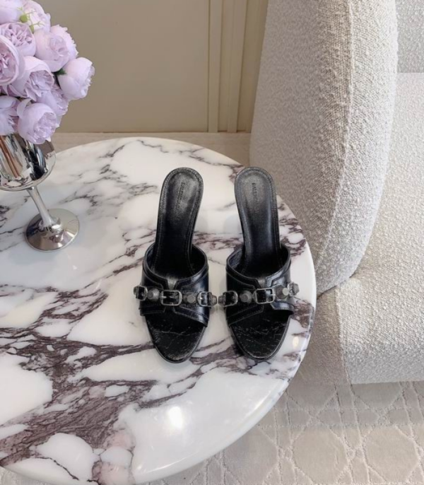 Balenciaga Cagole Heels With Signature Studs & Decorative Buckles In Different Colors