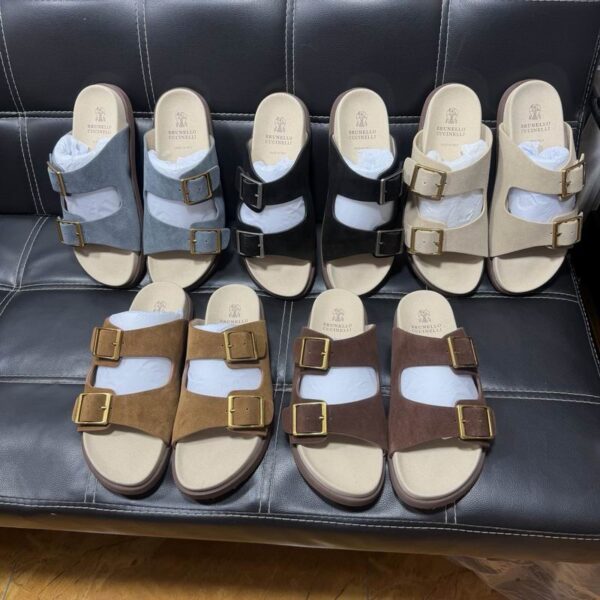 Brunello Cucinelli Suede Double Strap Buckle Sandals In Different Colors