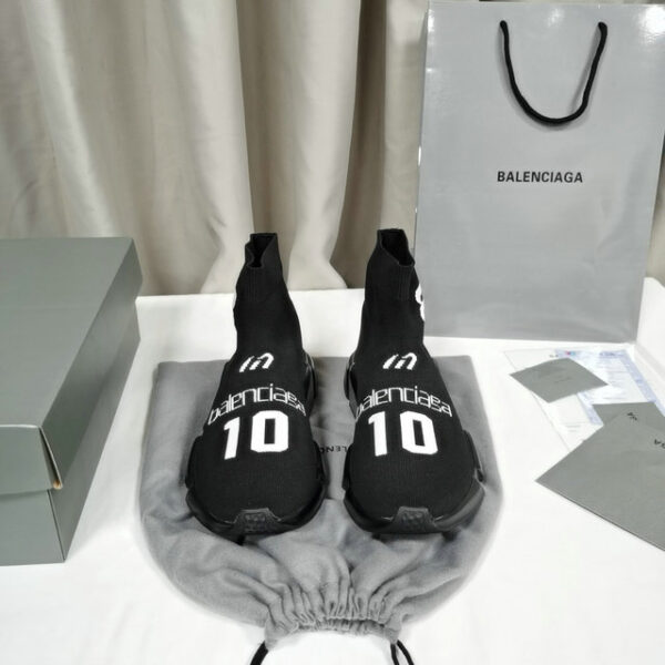 Balenciaga Men's Speed Soccer Sneakers With White Intarsia Logo & Number