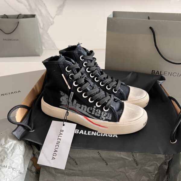Balenciaga Paris Women's High Top Sneakers With Canvas Upper & Distressed Detailing In 2 Colors