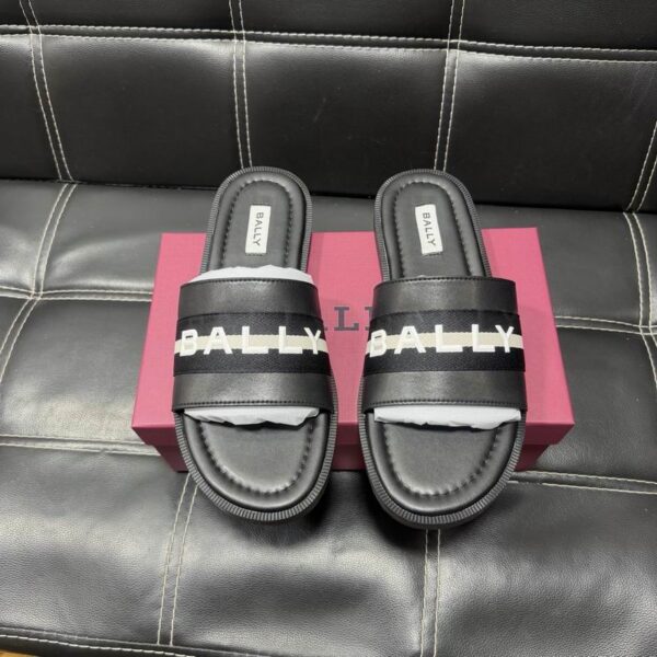 Bally logo Strap Sliders With Contrast Stripe & Textured Footbed In 2 Colors