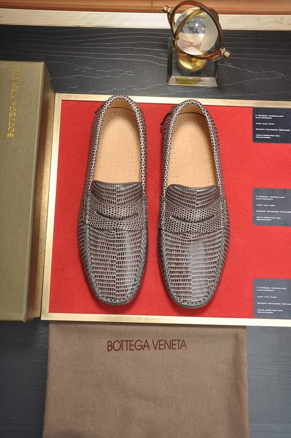 Bottega Veneta Lizard Effect Penny Driver Loafers