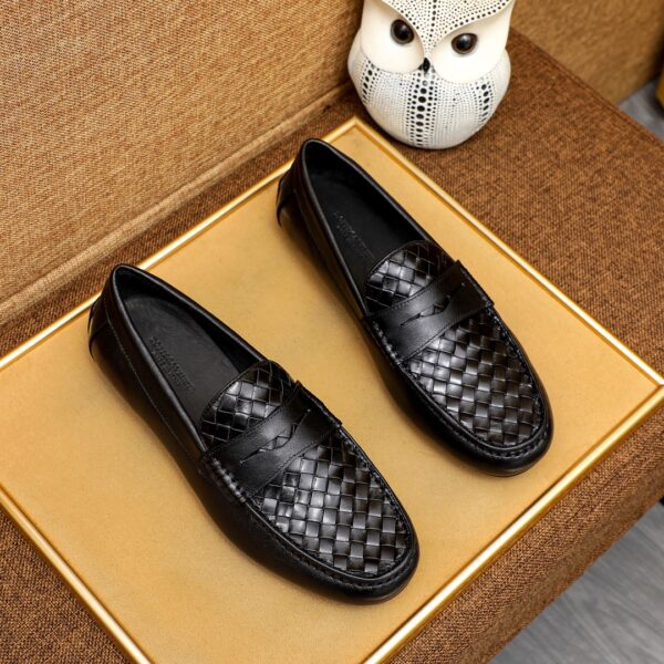 Bottega Veneta Black Intrecciato Leather Penny Driving Loafers