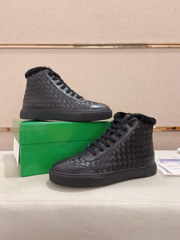 Bottega Veneta Black Haddock Intrecciato Shearling Lined High Top Sneakers