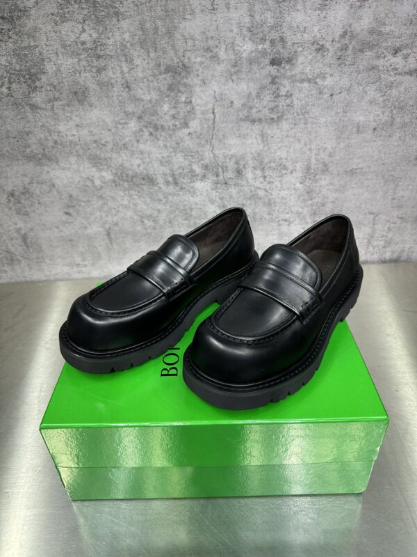 Bottega Veneta Black Lug Leather Penny Loafers