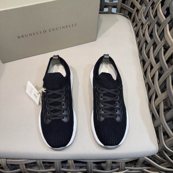 Brunello Cucinelli Black Knitted Lace Up Sneakers