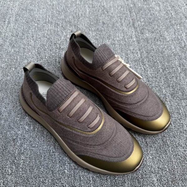 Brunello Cucinelli Leather Trimmed Knitted Sneaker