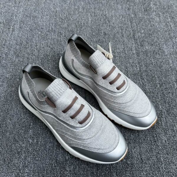 Brunello Cucinelli Leather Trimmed Knitted Slip On Sneakers In 2 Colors