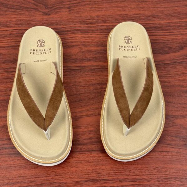 Brunello Cucinelli Brown Velvet Suede Urban Flip Flops Sandals