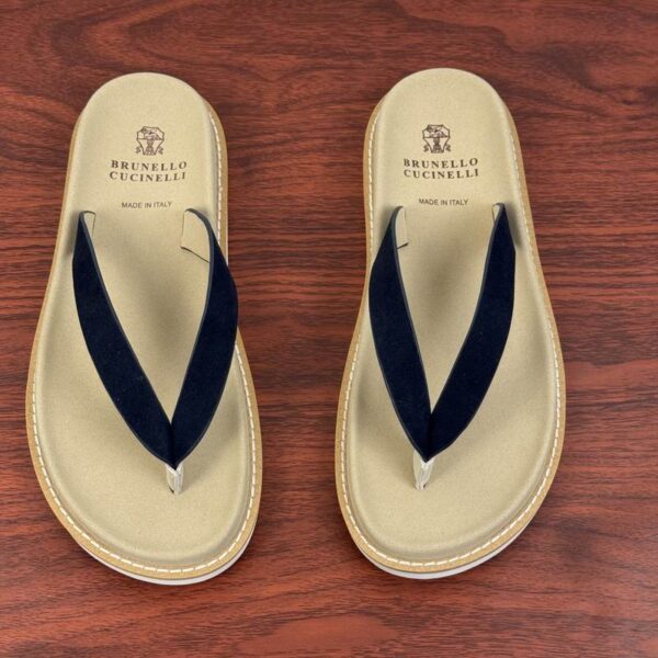 Brunello Cucinelli Black Velvet Suede Urban Flip Flops Sandals