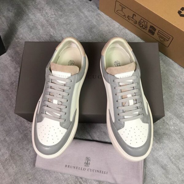 Brunello Cucinelli Panelled Calfskin & Suede Low Top Sneakers
