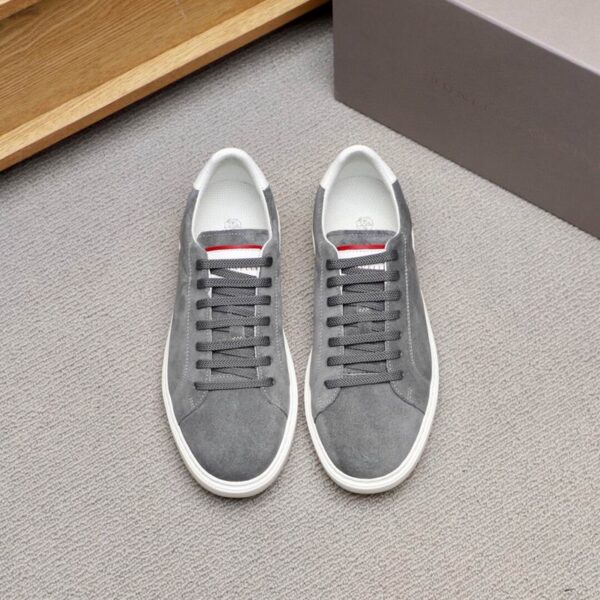Brunello Cucinelli Grey Suede Detail Low Top Sneakers