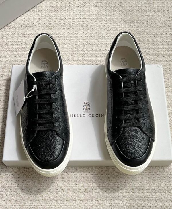 Brunello Cucinelli Black Grained Leather Low Top Sneaker