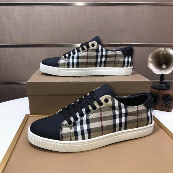 Burberry Stevie Check Leather & Canvas Sneakers In 2 Colors