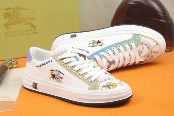 Burberry Embroidered Knight Iridescent Trim Low Top Sneakers In 2 Colors