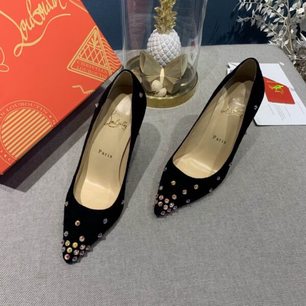 Christian Louboutin Black Follies Strass Suede Pump Heels