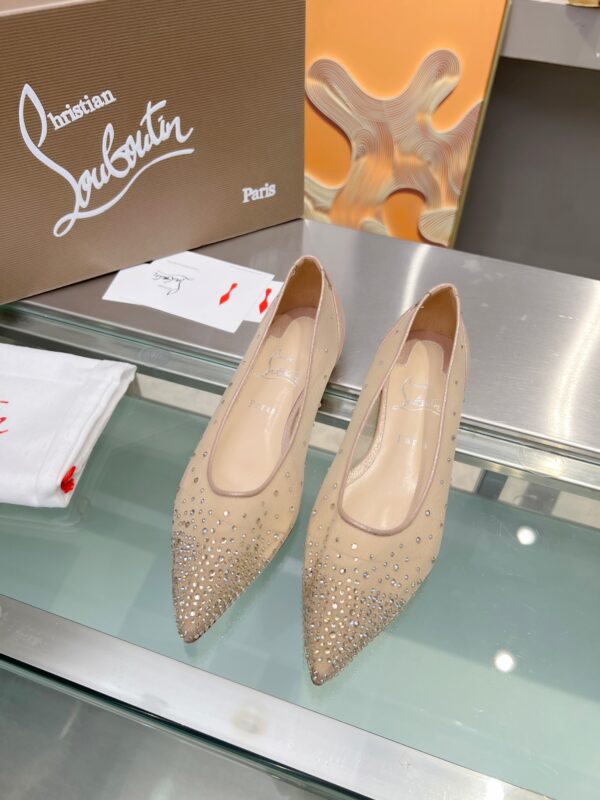 Christian Louboutin Follies Strass Leather Ballet Flats Sandals In 2 Colors