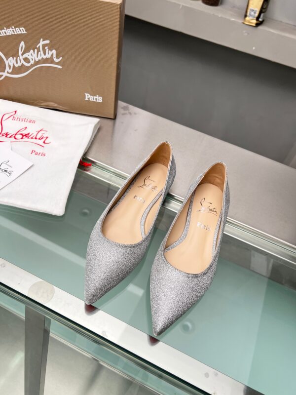 Christian Louboutin Silver Ballalla Glitter Leather Ballet Flats Sandals