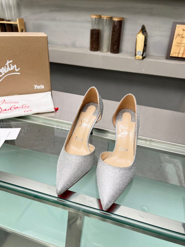 Christian Louboutin Silver Iriza Glitter Mini Granite Pump Heels