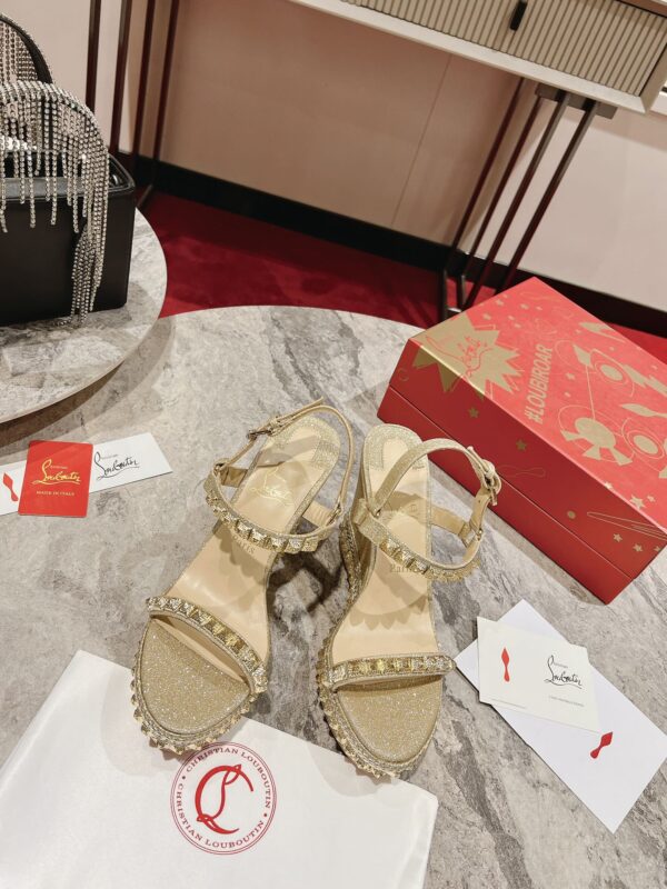Christian Louboutin Pyraclou Gold Glitter Wedge Sandal