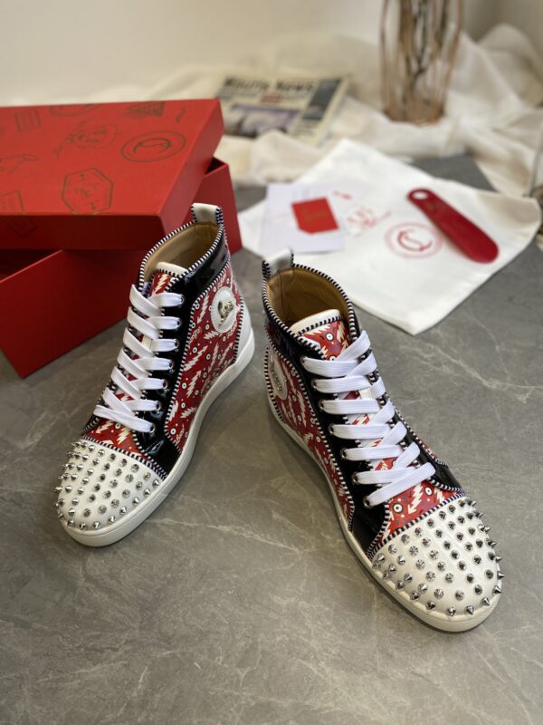 Christian Louboutin Women's Lou Spikes Orlato Loubi Lightning Print High Top Sneakers