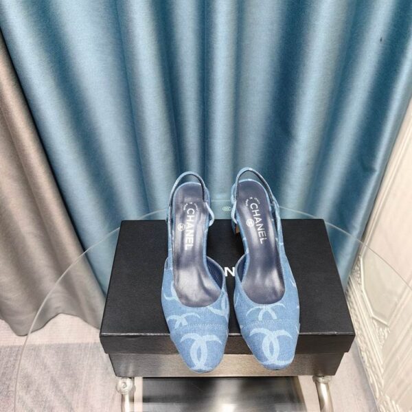 Chanel Oversized CC Monogram Denim Slingback Pump Heels